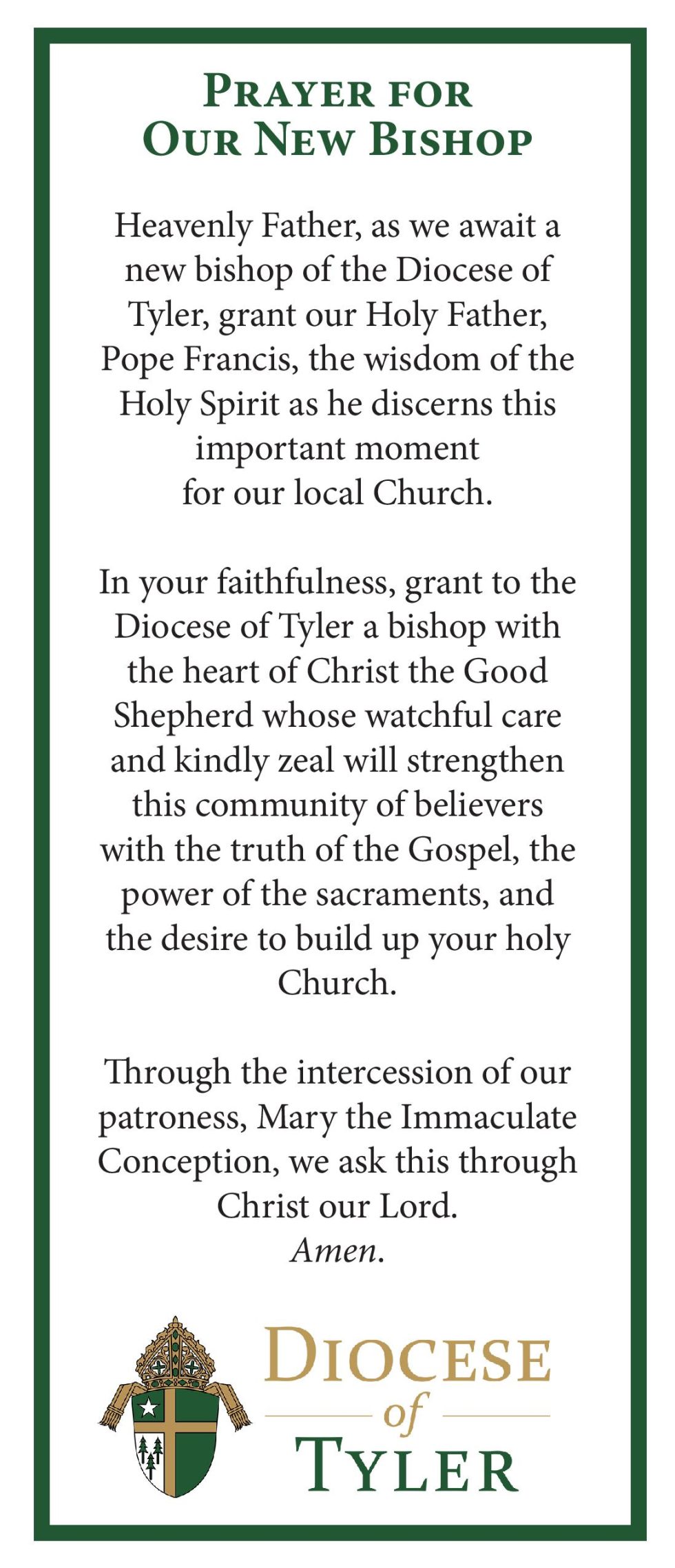 Prayer for Our New Bishop - The Catholic Diocese of Tyler